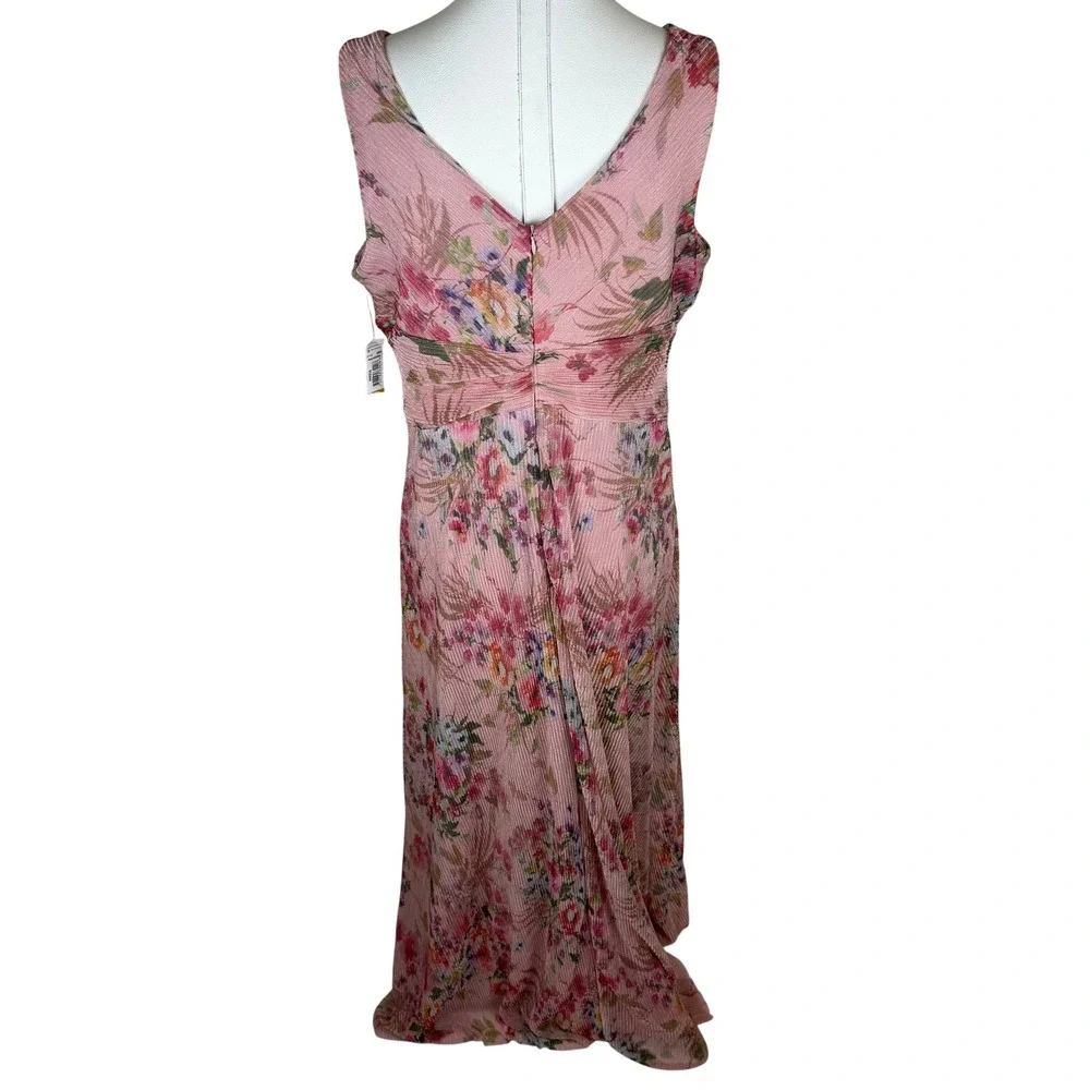 NWD R&M Richards Pink Floral Crinkle Pleated Maxi Gown Dress Size 14 Wedding